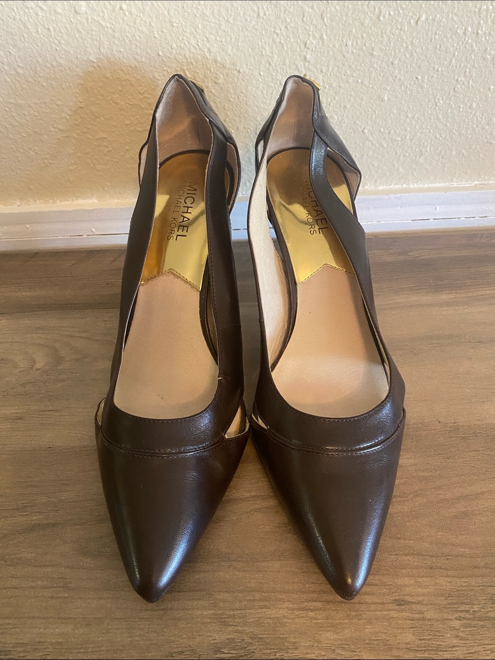 MICHAEL Michael Kors Dark Brown Pointed-Toe Cutout Heels